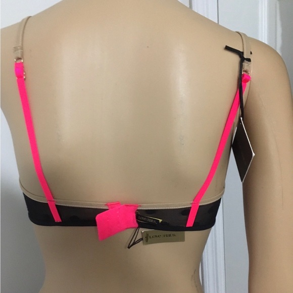 NWTS Love Haus womens black bralette beige & fuchsia straps mesh dot pattern - Picture 6 of 8